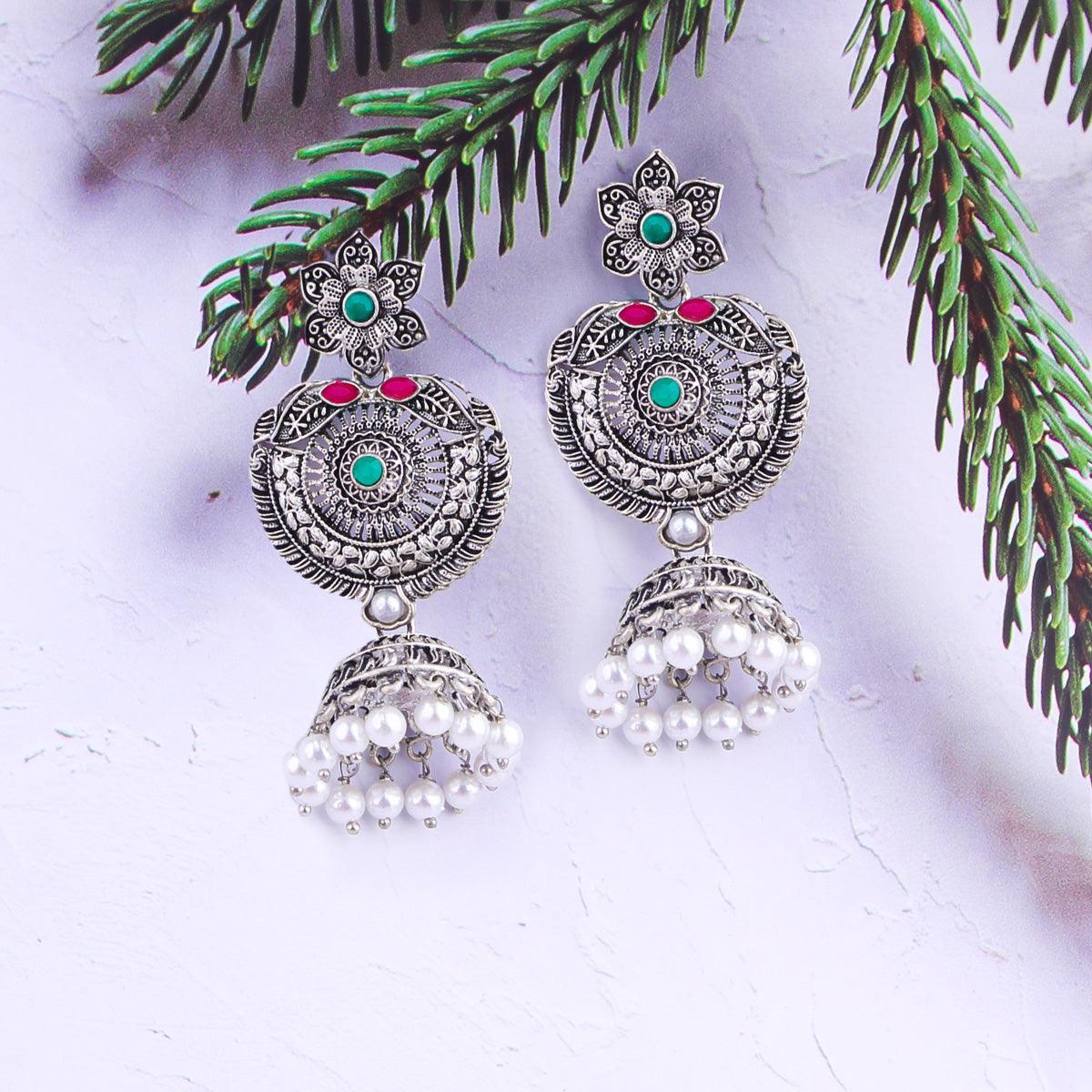 Silver Plated oxidised Earrings Jhumka