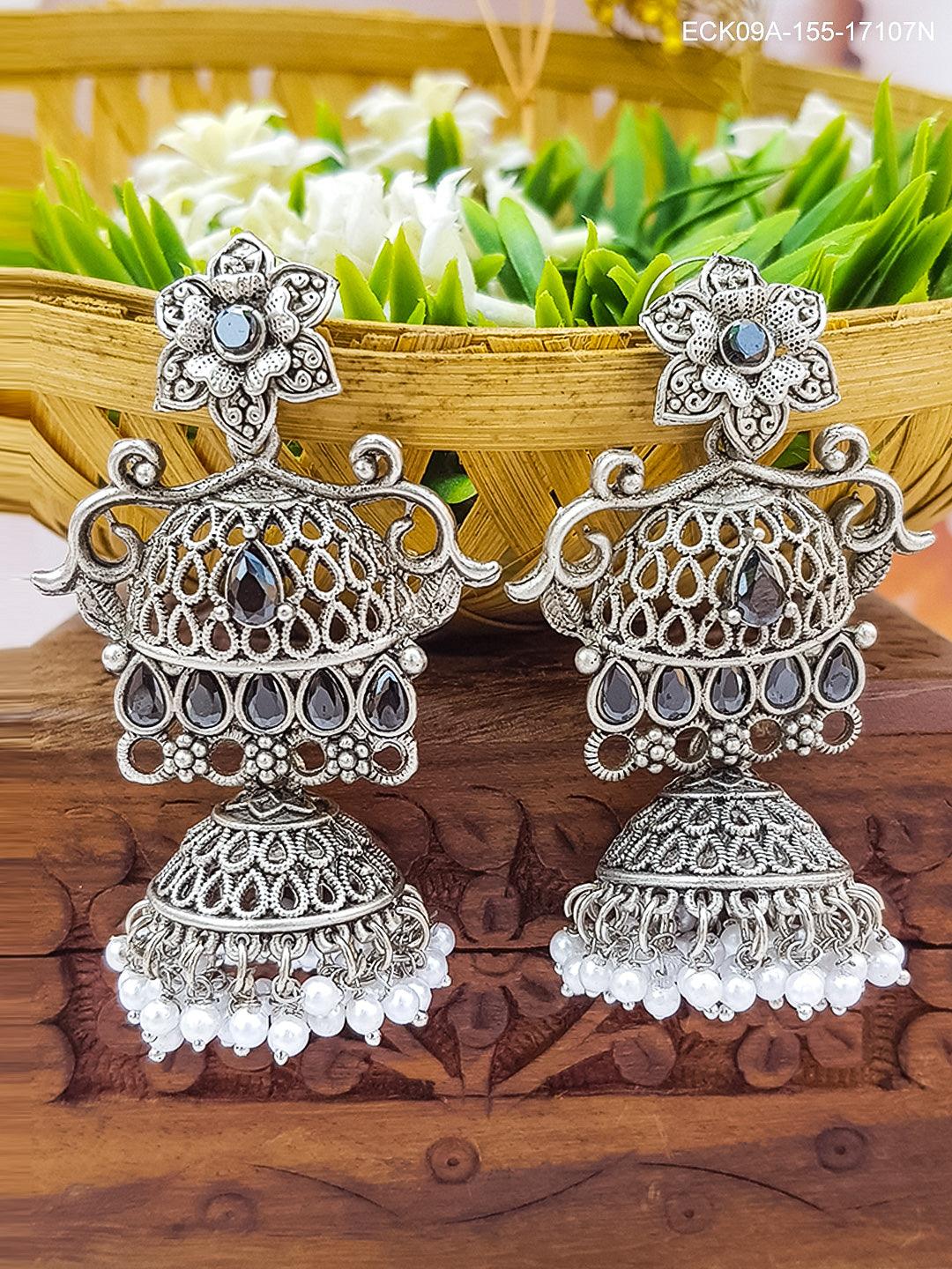 Silver Plated oxidised Earrings Jhumka