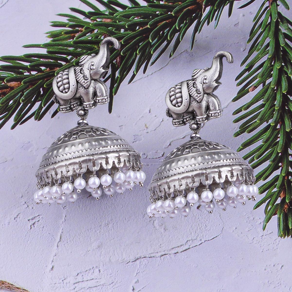 Silver Plated oxidised Earrings Jhumka