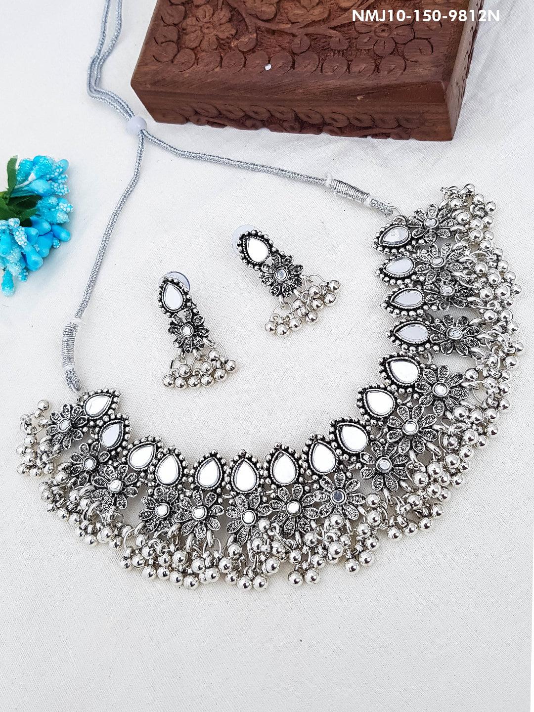 Silver Plated oxidised designer Necklace Set for Special Occasion 9812N - Griiham
