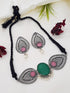 Silver oxidised Multicolor stone necklace set 5785N