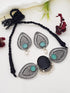 Silver oxidised Multicolor stone necklace set 5785N - Griiham