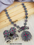 Silver oxidised Multicolor stone necklace set NNJ10-31