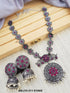 Silver oxidised Pinkblue color stone necklace set NNJ10-31