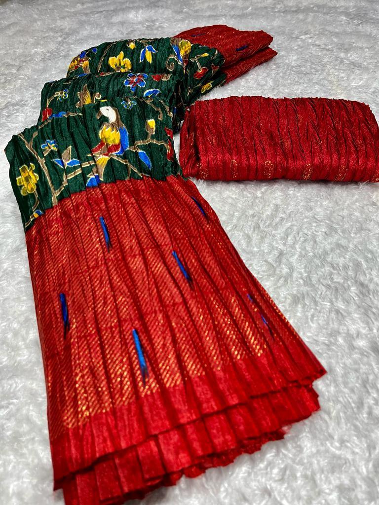 Soft Crush Dola Sarees With Pochampally Design With Foil Print Border 16235N-1 - Griiham