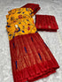 Soft Crush Dola Sarees With Pochampally Design With Foil Print Border 16235N-1 - Griiham