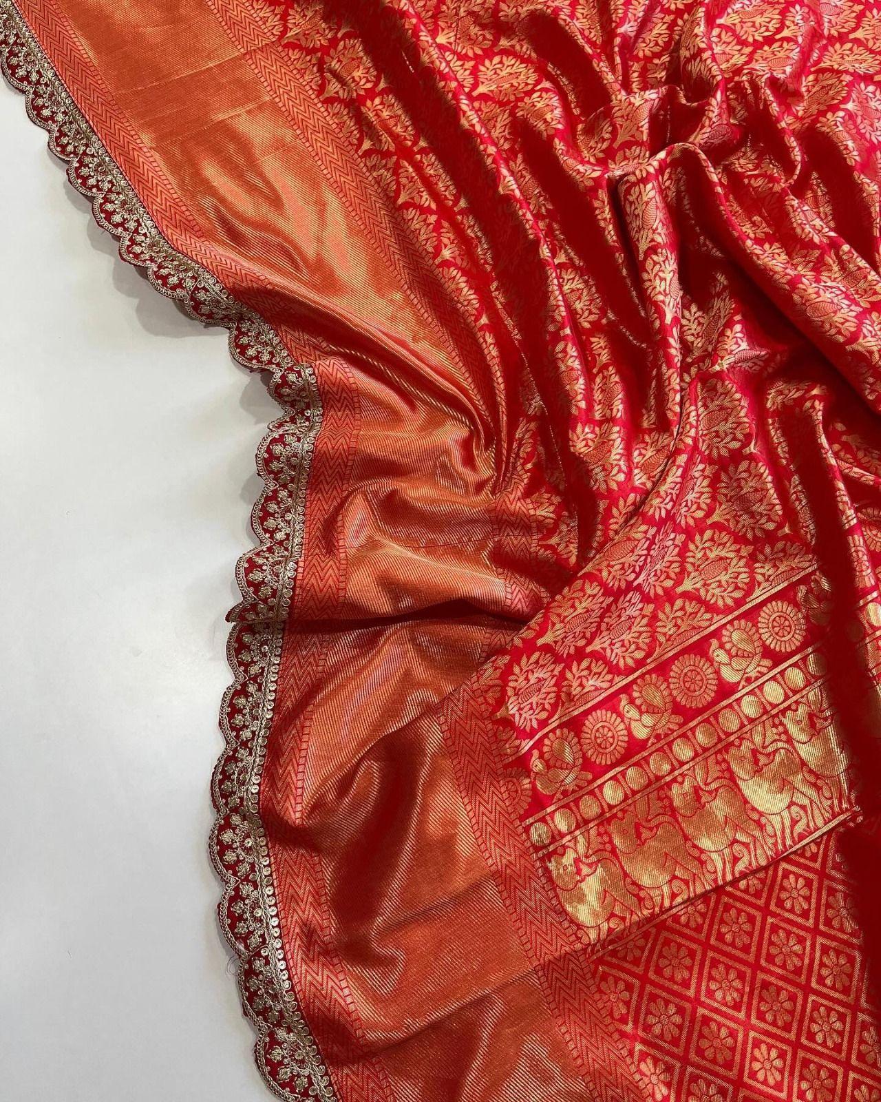 Soft LICHI SILK FABRIC LACE EMBROIDERY WORK ALL OVER Saree 22684N - Griiham