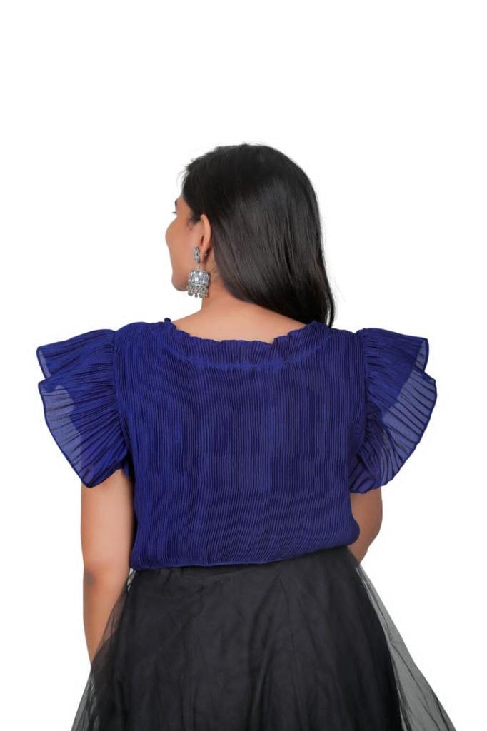 Stylish Chinon Blouse with Frill on Neck and Sleeves 18294N - Griiham