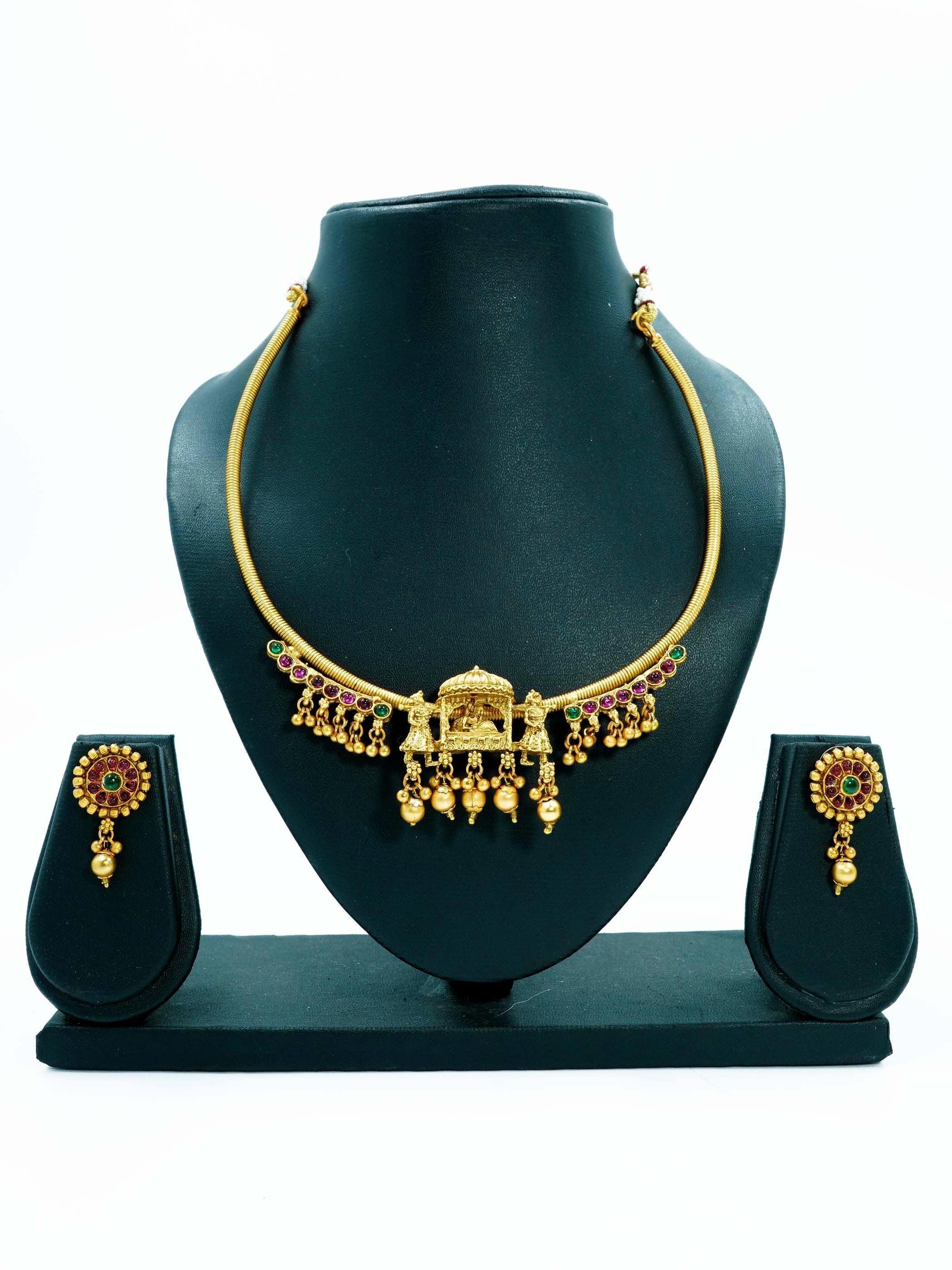 Temple design Pipe Necklace Dulhan in palki Exclusive Designer Necklace 10153N - Griiham