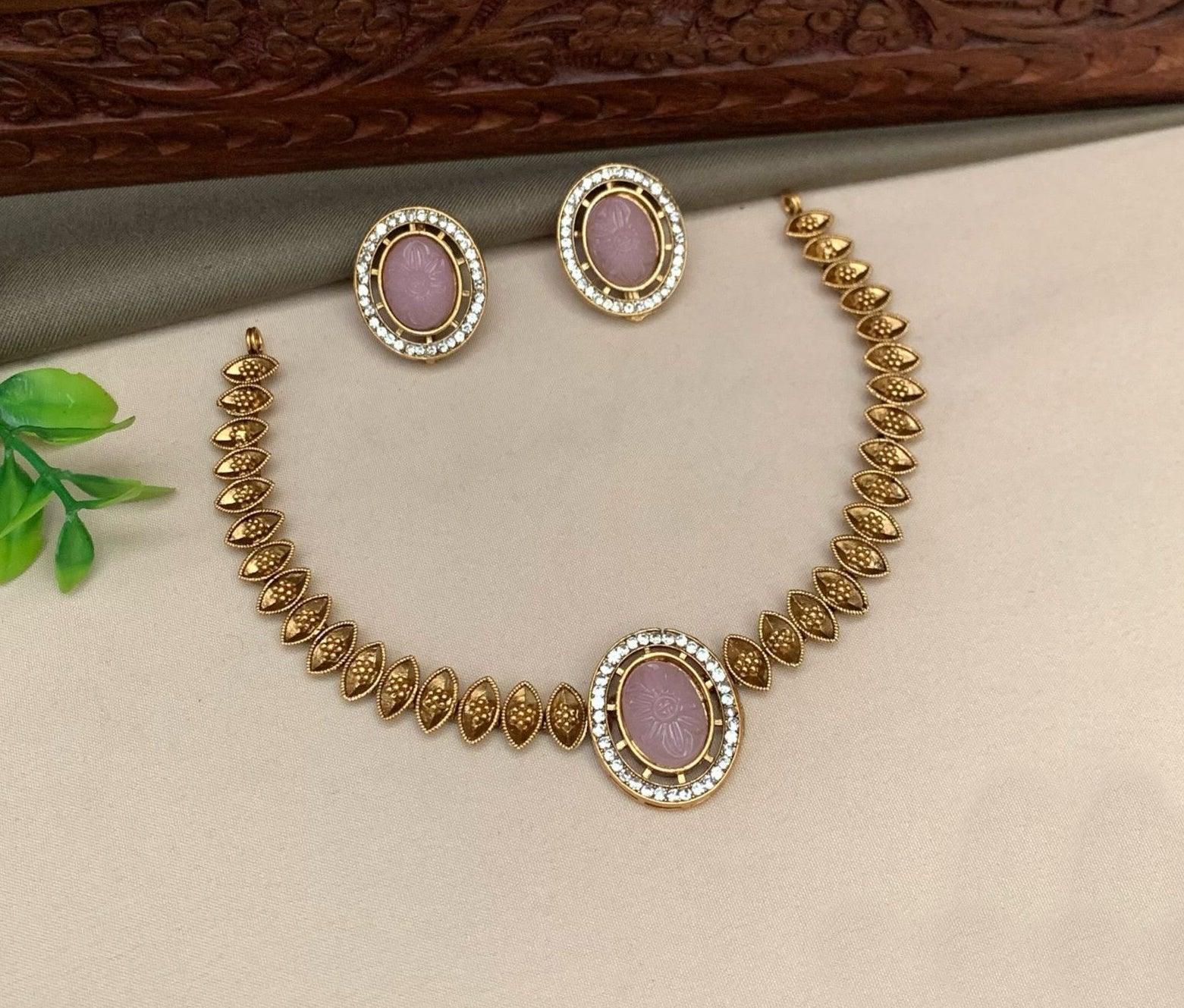 Gold Plated Choker Necklace Set multicolor