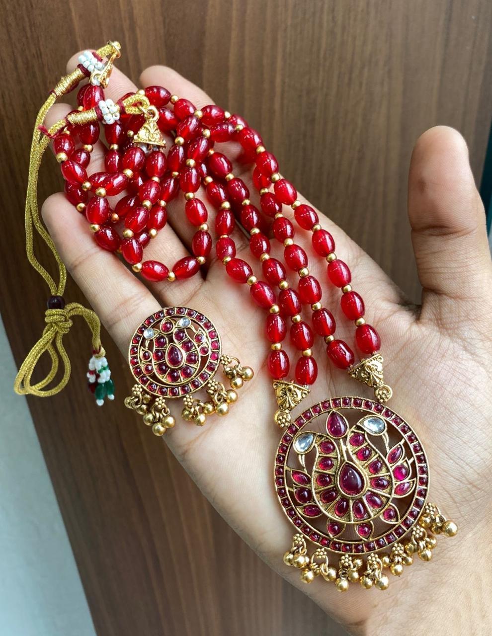 Gold Plated Pendant Set with Beads mala