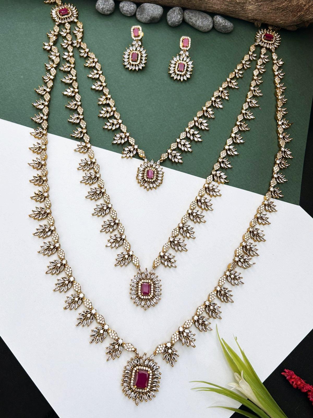 Premium Quality Long layer necklace set with cz stones Stones