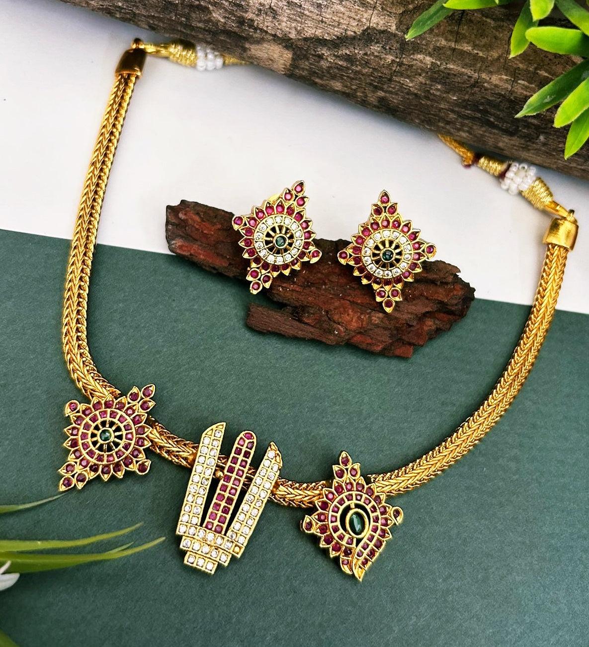 Gold Plated Temple Design short necklace