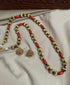 Gold Plated Long Necklace Set in coral