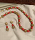 Gold Plated Long Necklace Set in coral