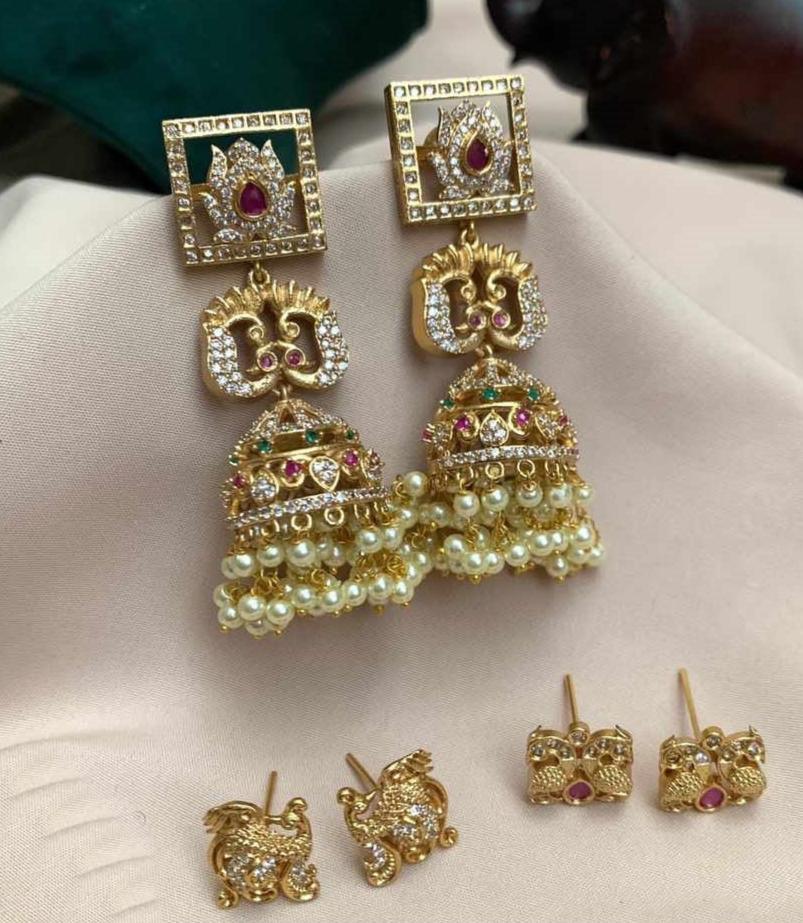 Gold plated Premium Interchangeable Zercon Jhumka Earrings