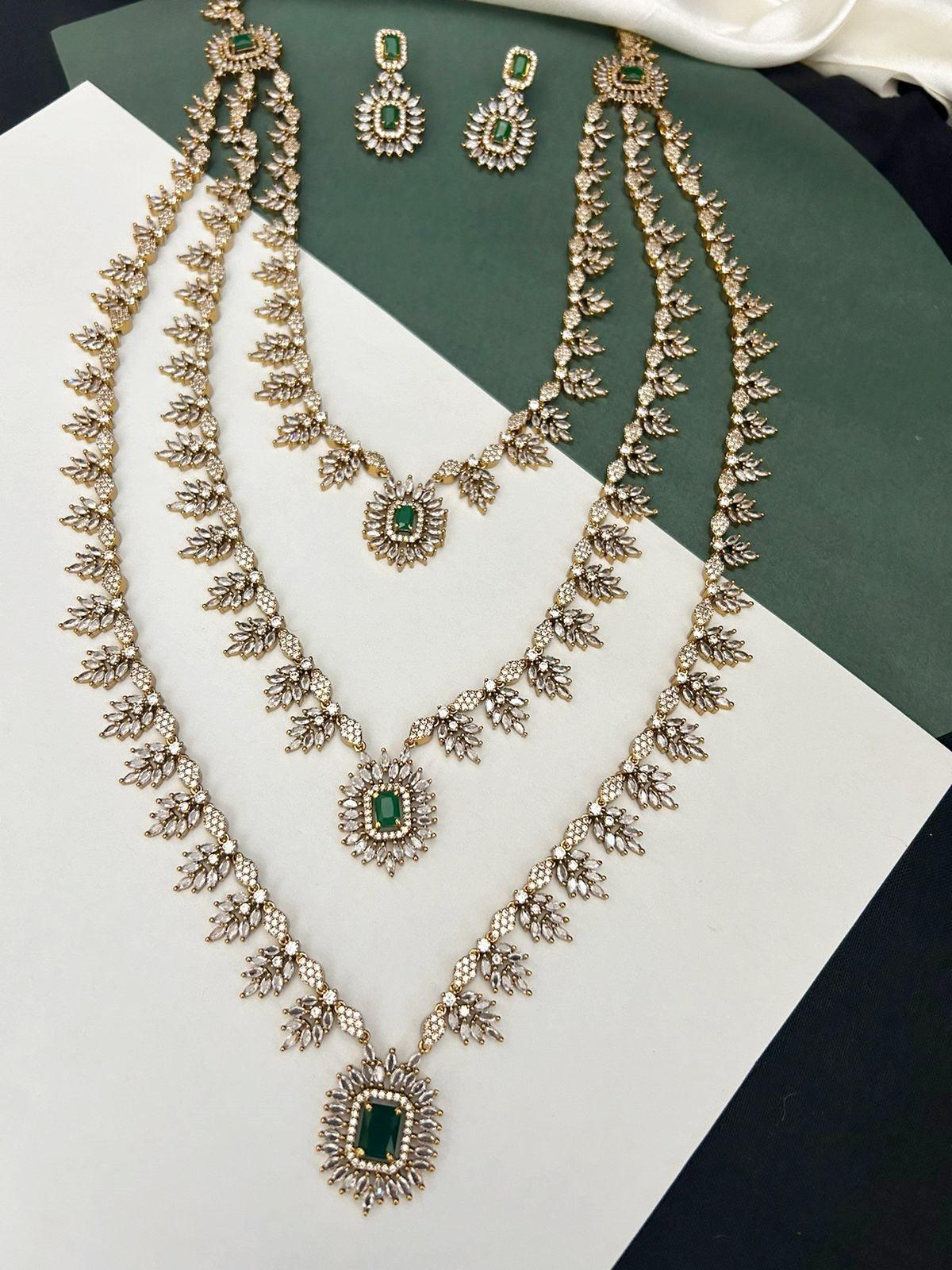 Premium Quality Long layer necklace set with cz stones Stones