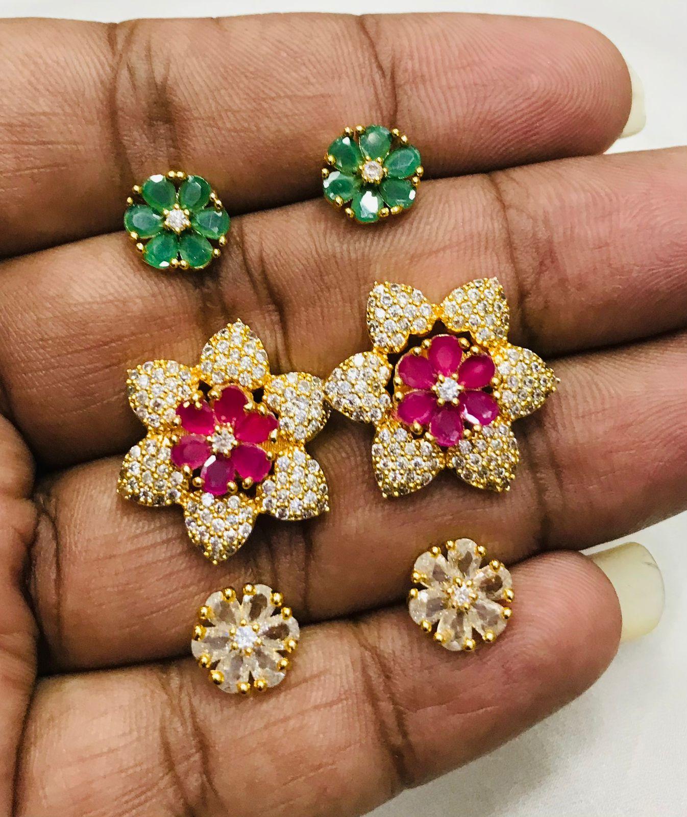 Gold Plated CZ Stones Jhumki earrings with interchangeable stones