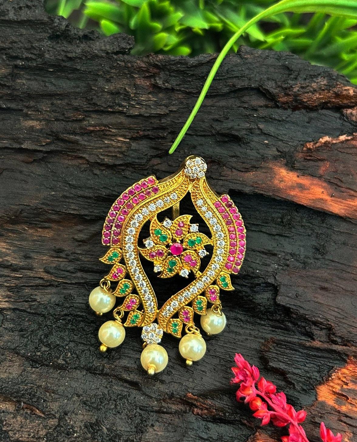 Gold plated CZ with Ruby Studded Pendant set