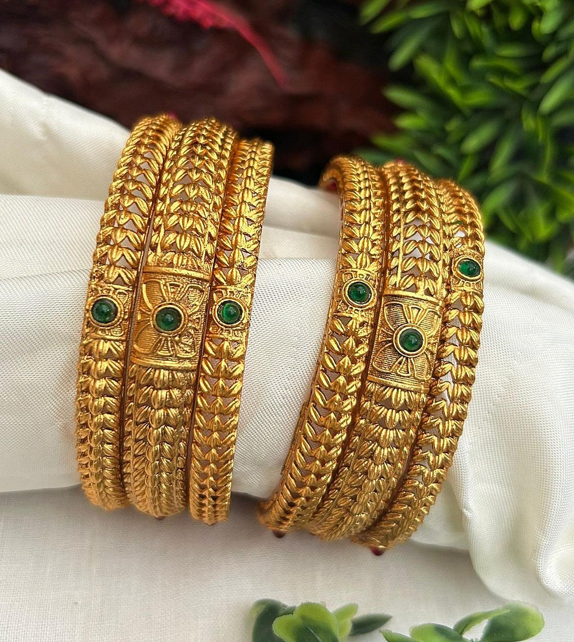 Gold Plated set of 6 Temple collection bangles