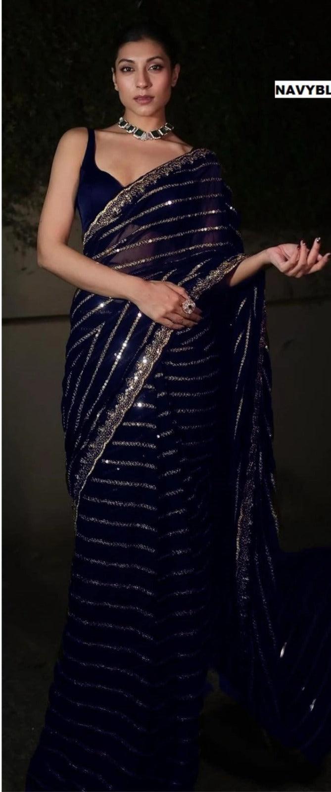 ORGANZA SEMI-SILK SAREE  WITH SEQUENCE AND TONE TO TONE BORDER ARCA