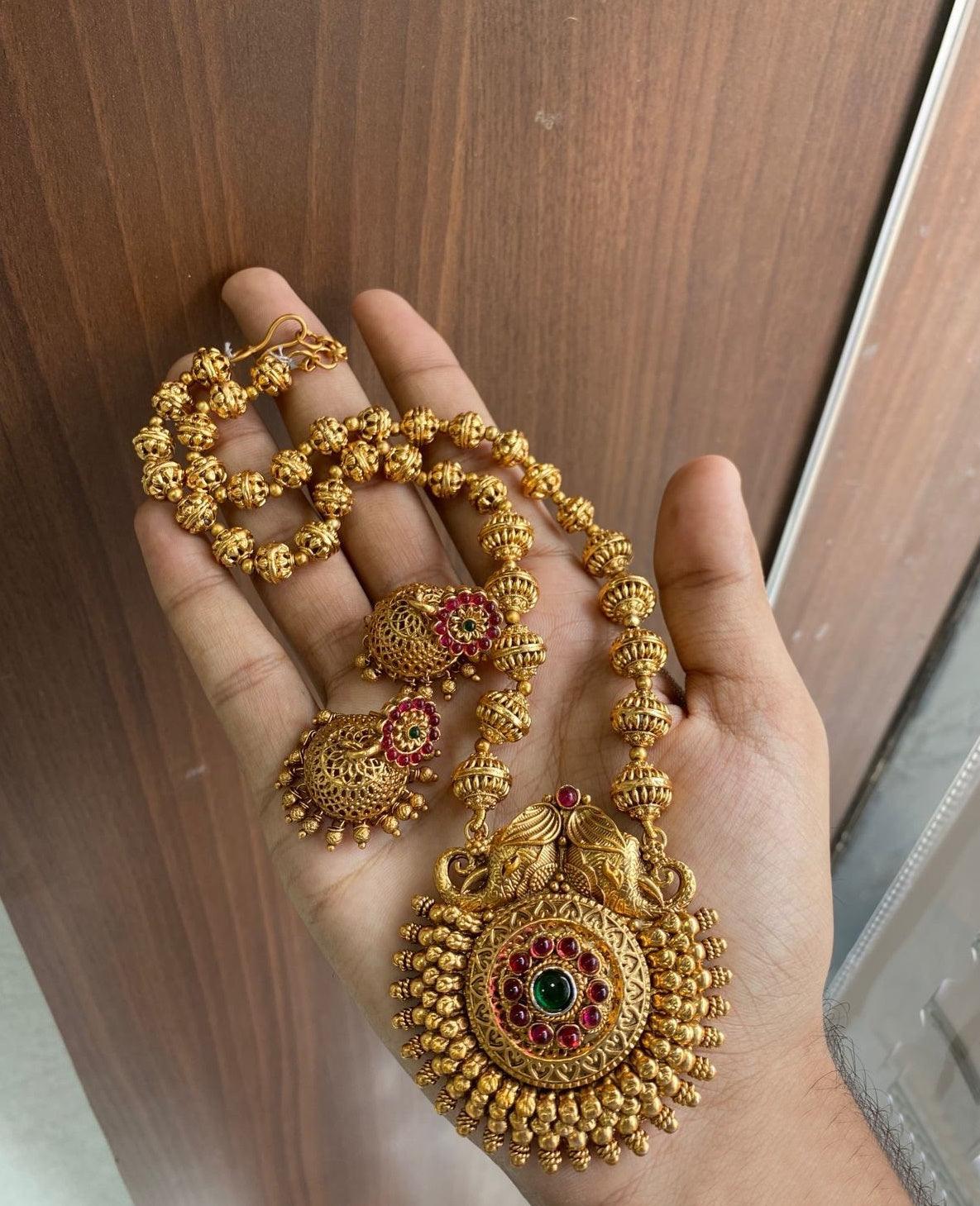 Gold Plated Long Necklace Set in gundumala