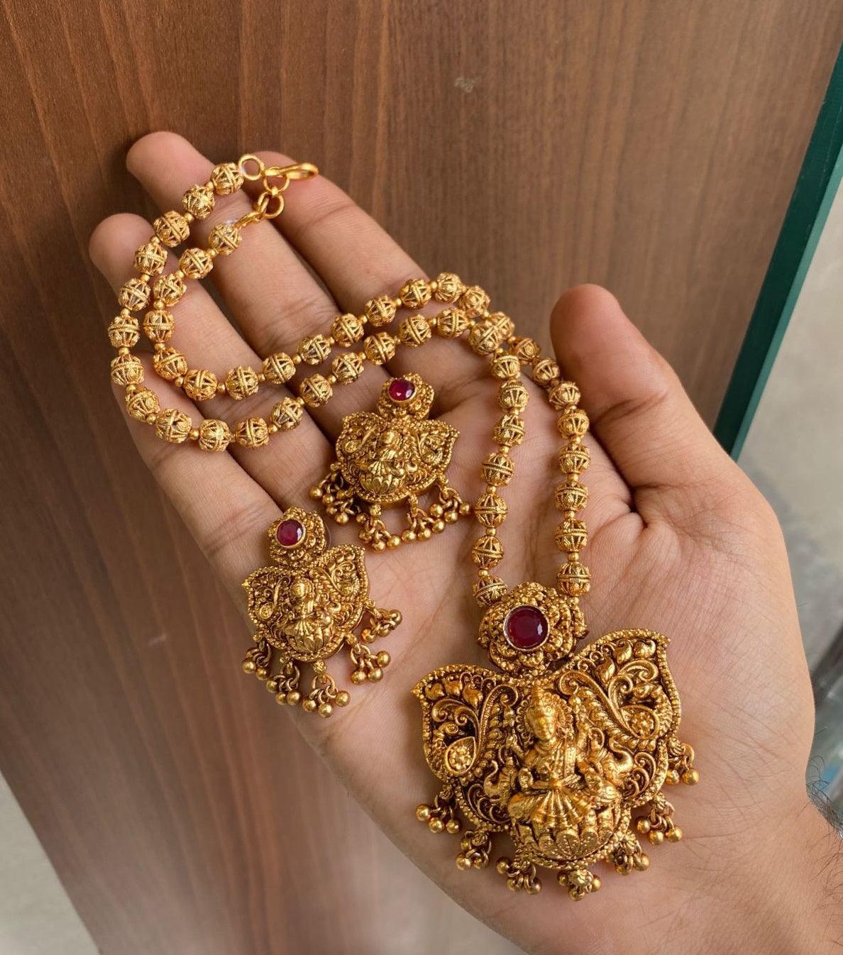 Gold Plated Long Necklace Set in gundumala