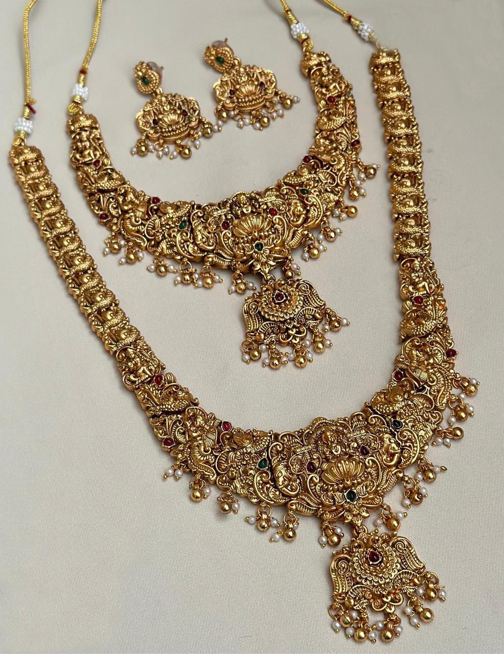 Antique Premium Gold finish Laxmi necklace Combo set