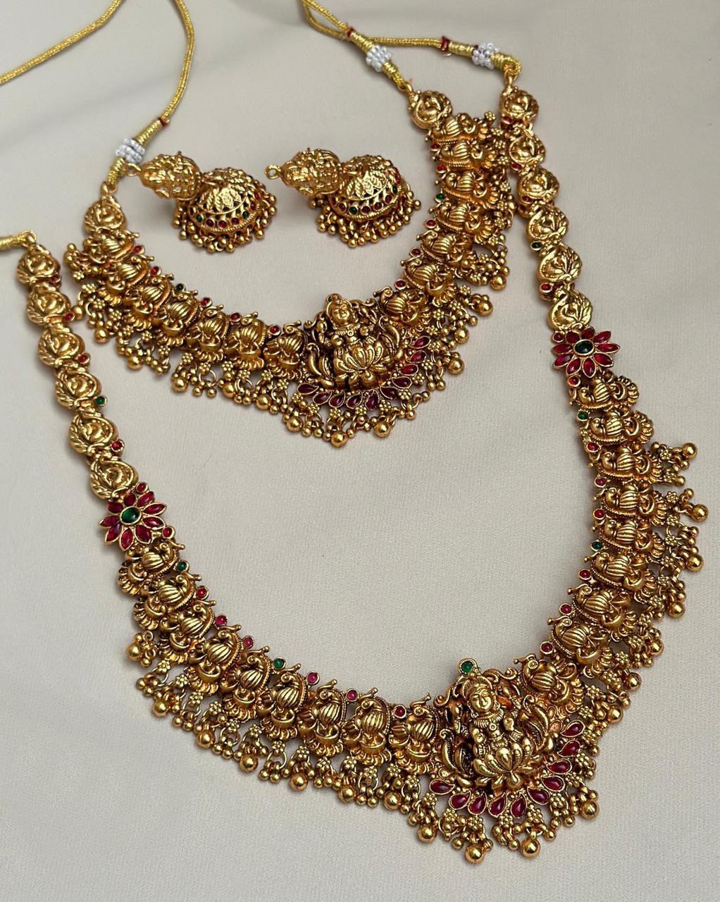 Antique Premium Gold finish Laxmi necklace Combo Set