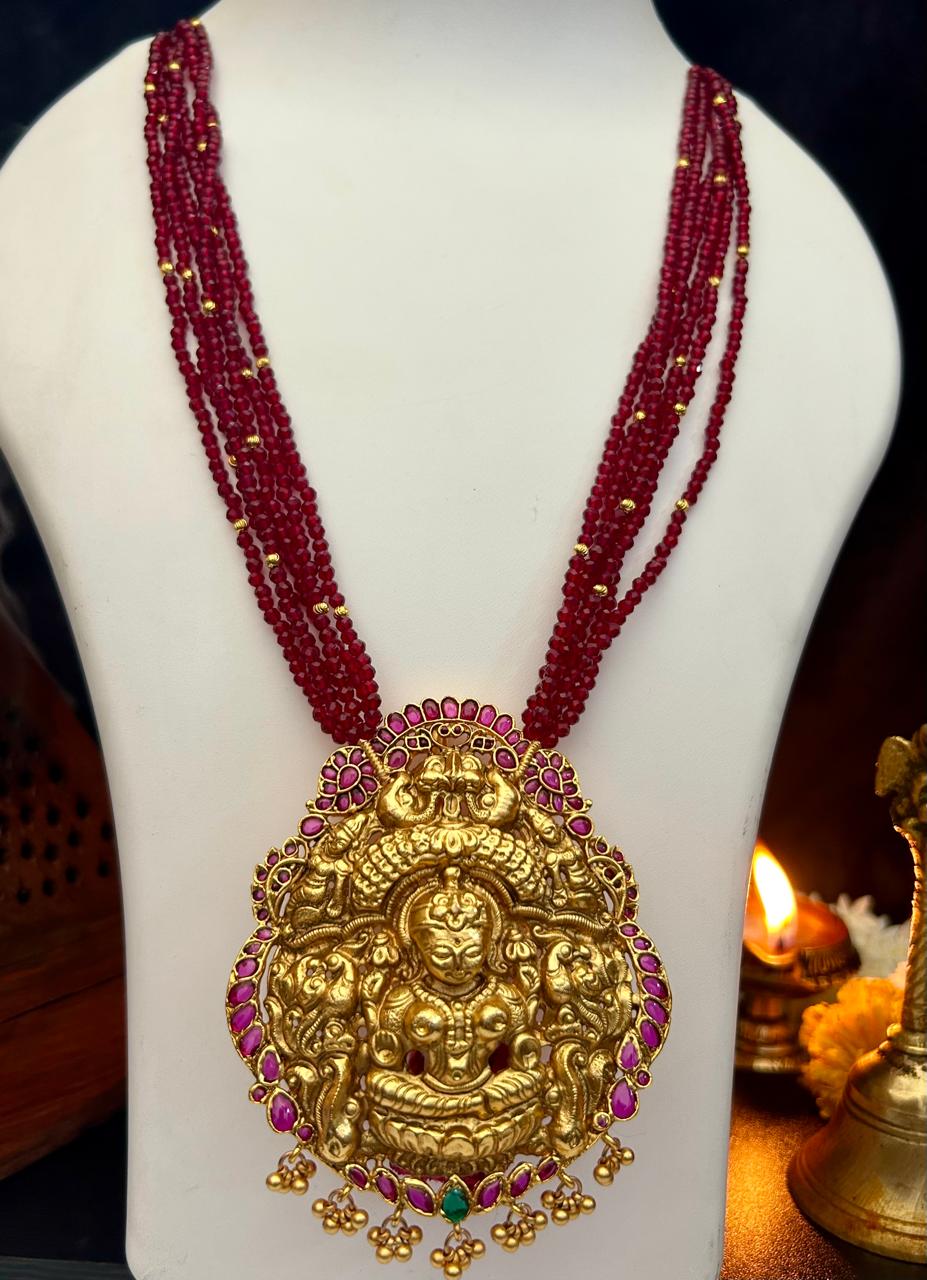 Premium Timeless Collection Temple Pendant with Crystal Mala Necklace Set