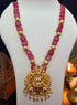 Premium Timeless Collection Temple Pendant with Natural Stone Red onyx square maala Necklace Set