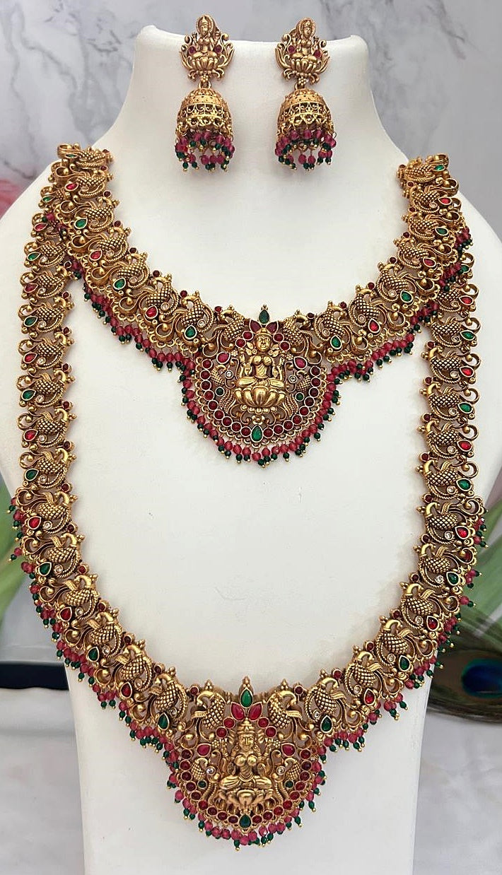 Antique Premium Gold finish Laxmi necklace Combo set