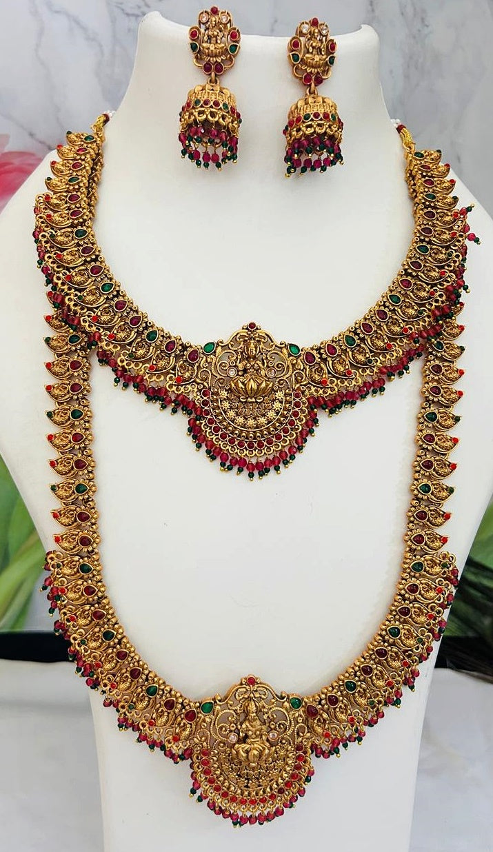 Antique Premium Gold finish Laxmi necklace Combo set