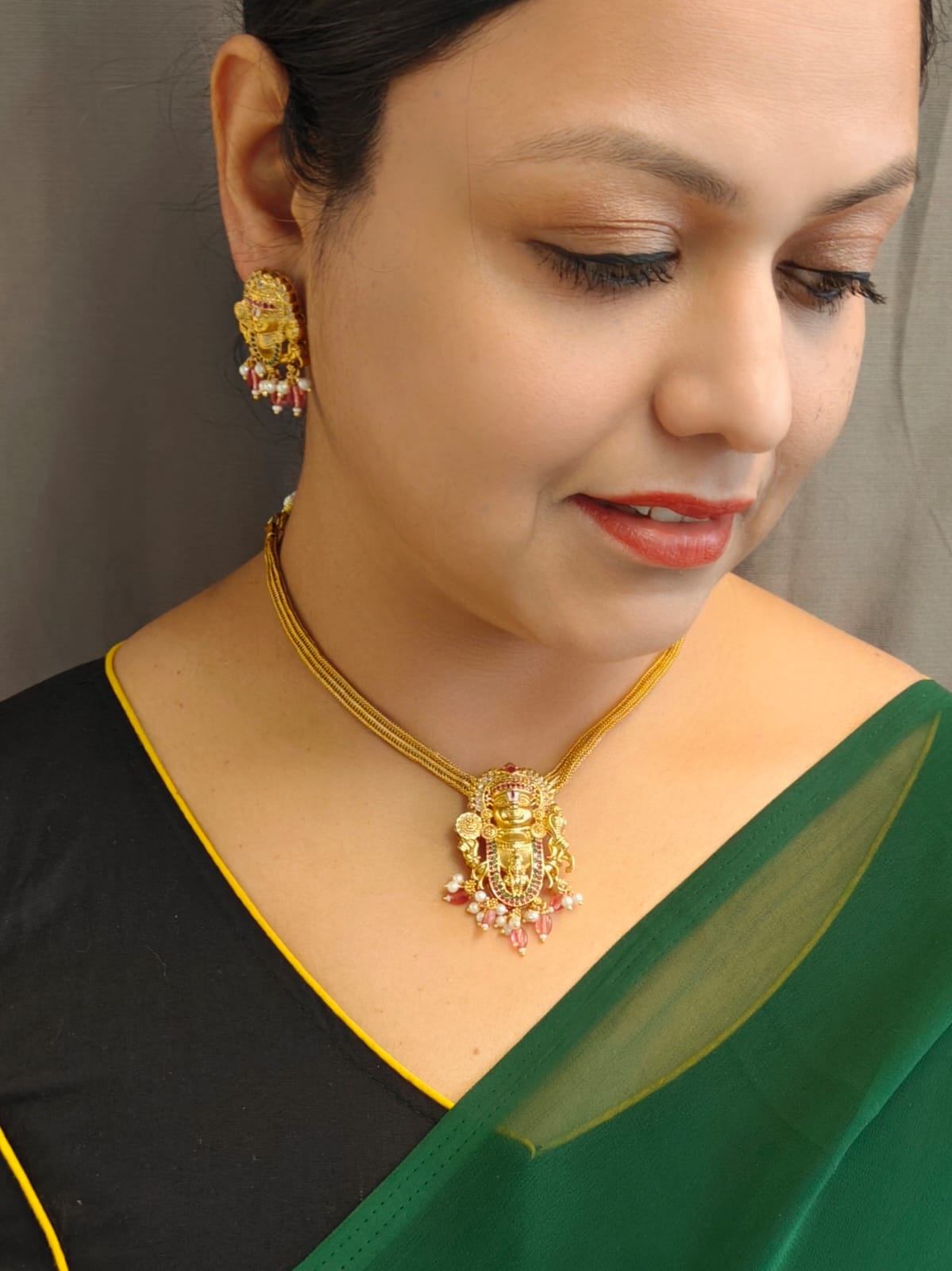 Gold Plated Ram Lalla zercon CZ Necklace Set