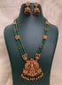 Gold Plated Long Necklace Set in green natural stones