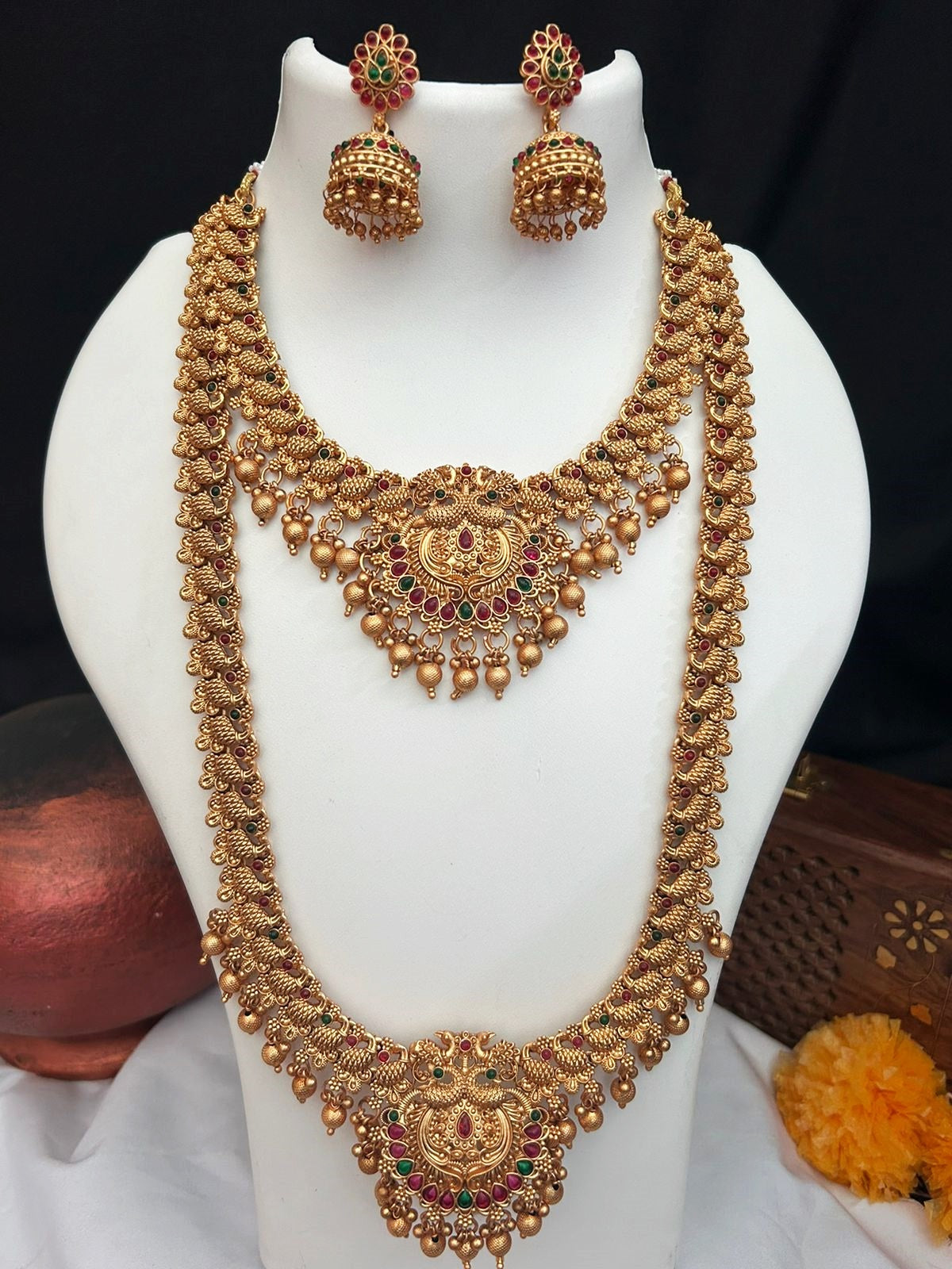 Antique Premium Gold finish Laxmi necklace Combo set