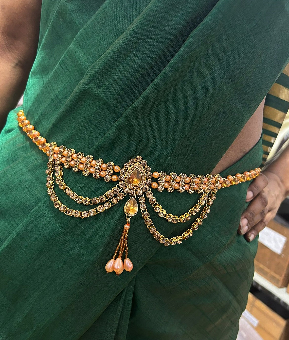 Gold Plated Designer adjustable Waistbelt / vadiyannam with fancy Stone