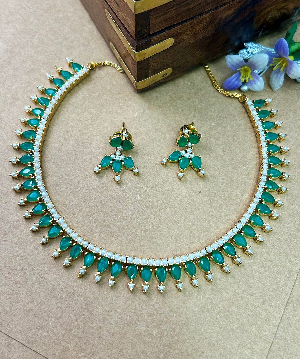 Sayara Collection Green Stone with Pearls Party Wear Necklace set