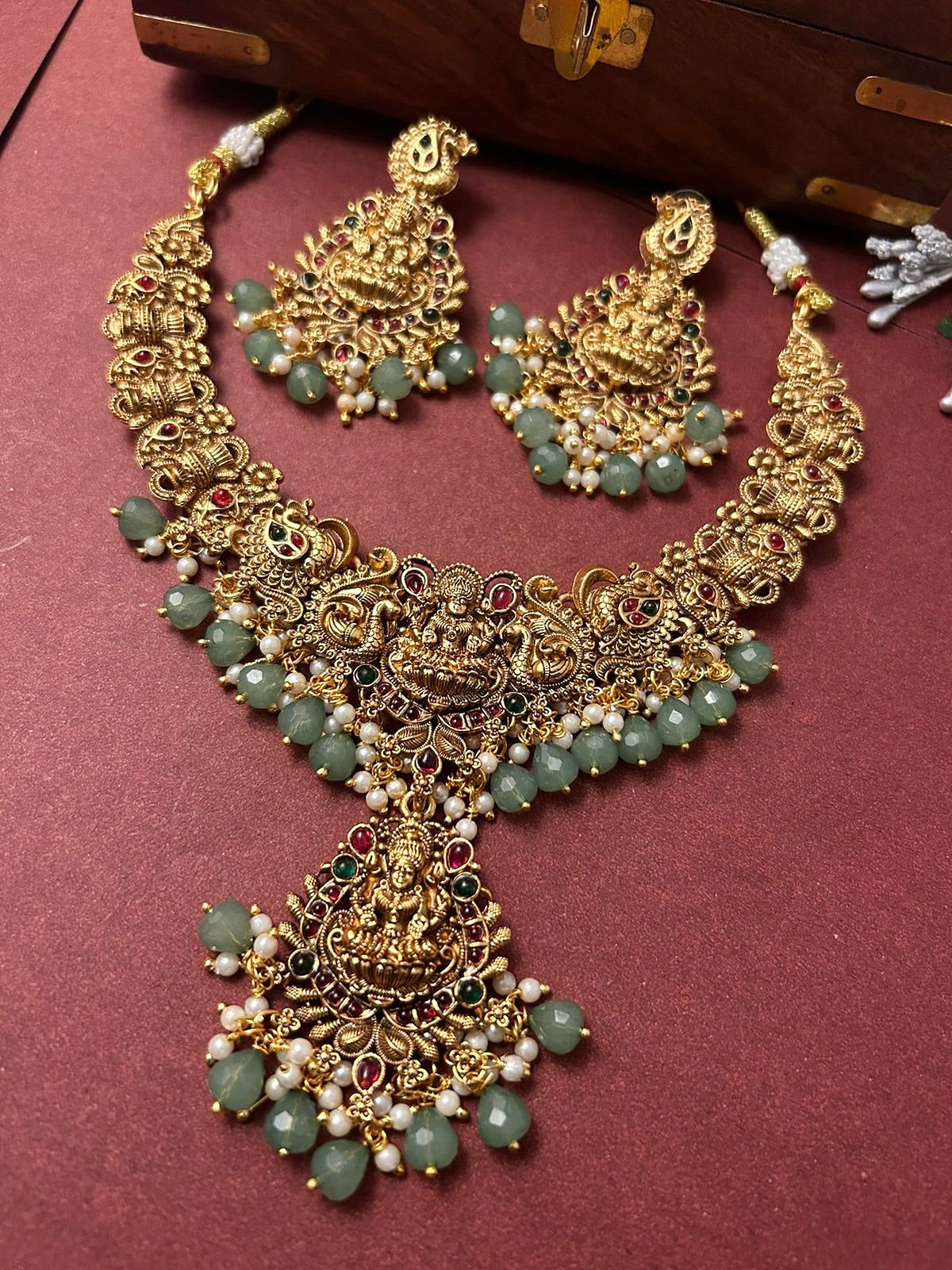 Gold Plated Necklace Set in Laxmi Temple pattern