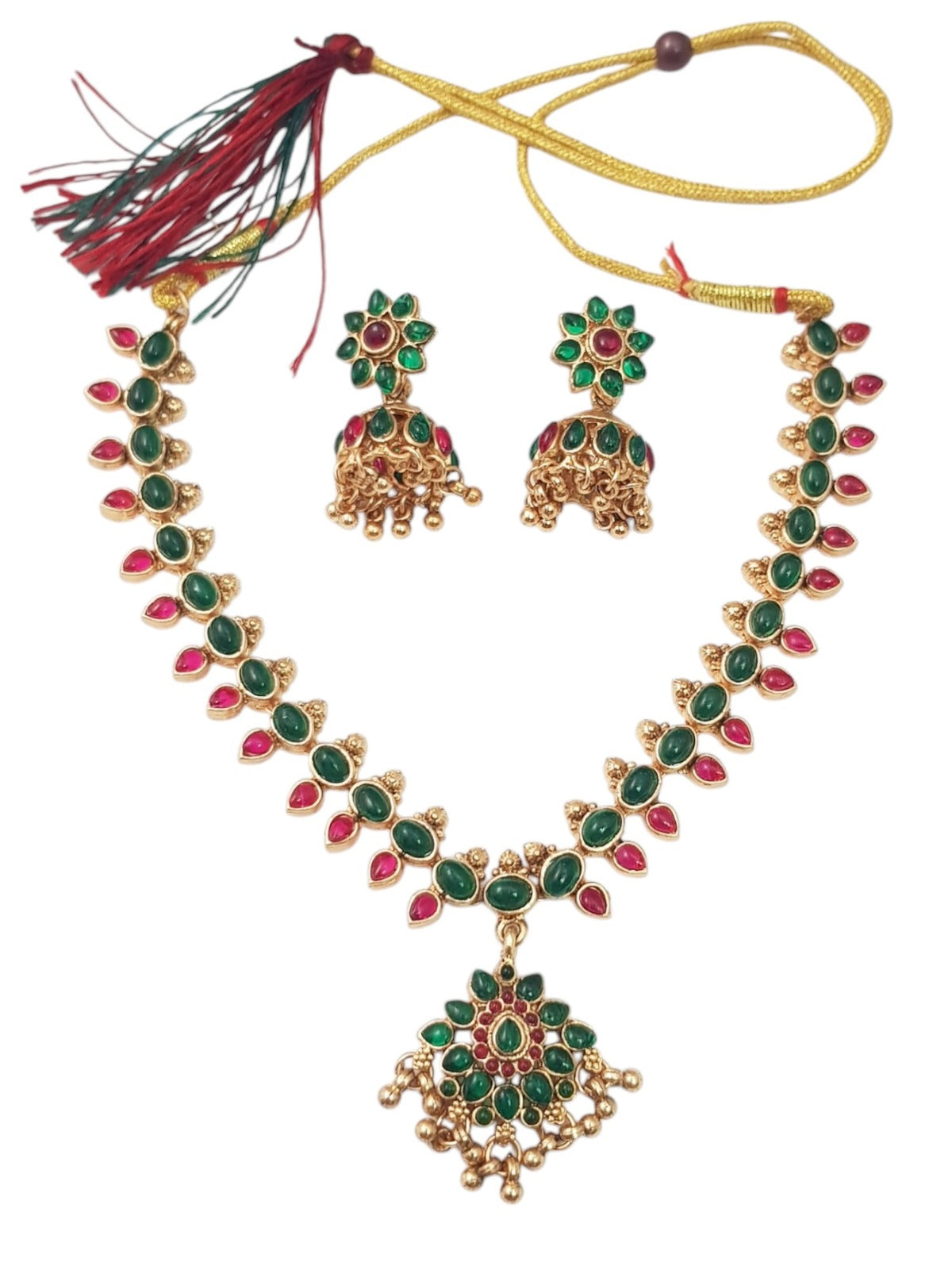 Premium Sayara Collection Elegant Ruby & emerald Necklace Set