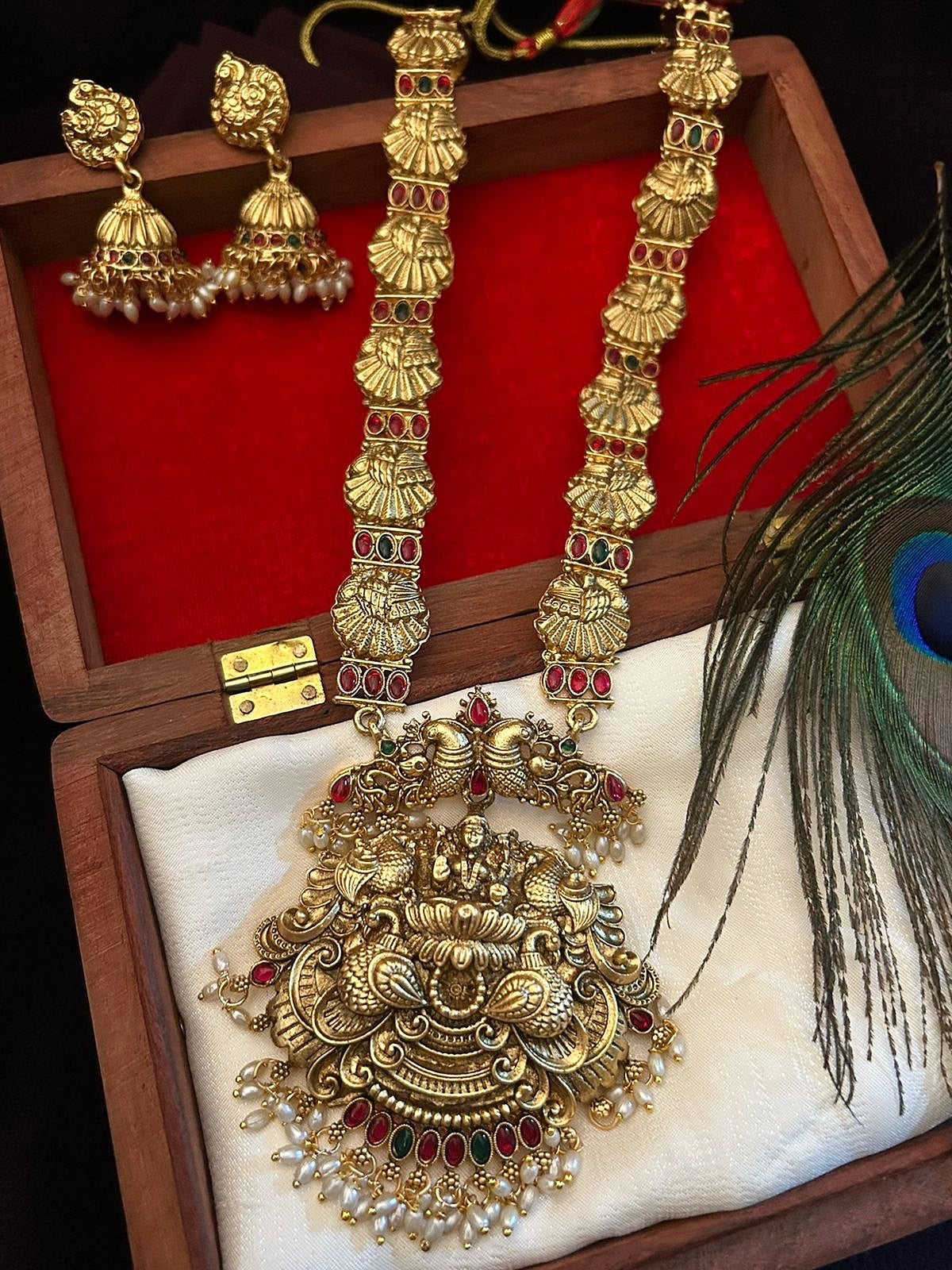 Gold plated Long necklace with Laxmi pendant