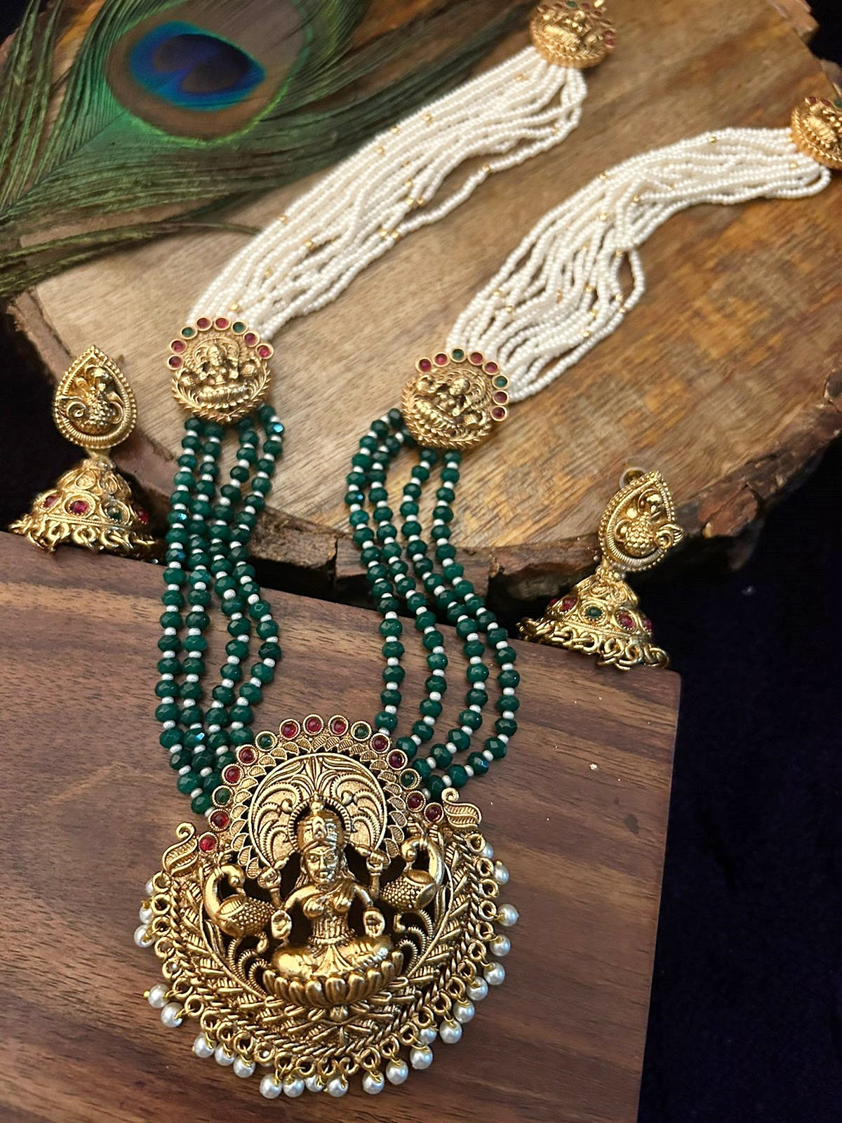 Gold plated Pearl Layered necklace with Laxmi pendant