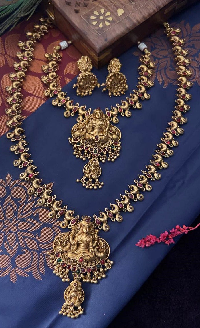 Antique Premium Gold finish Laxmi necklace Combo set