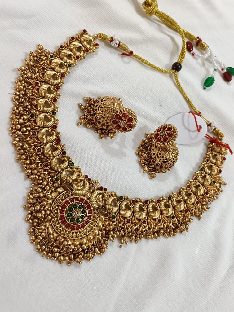 Gold Plated Classic Temple Necklace Set