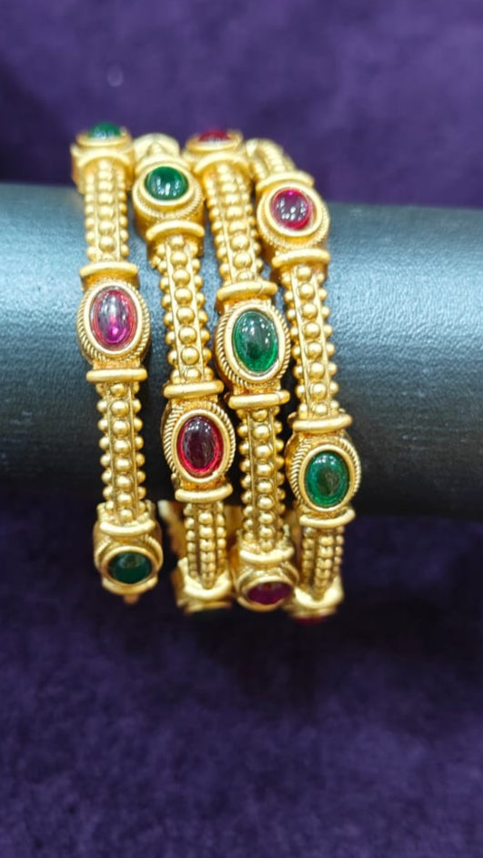 Gold Plated set of 4 multicolor bangles