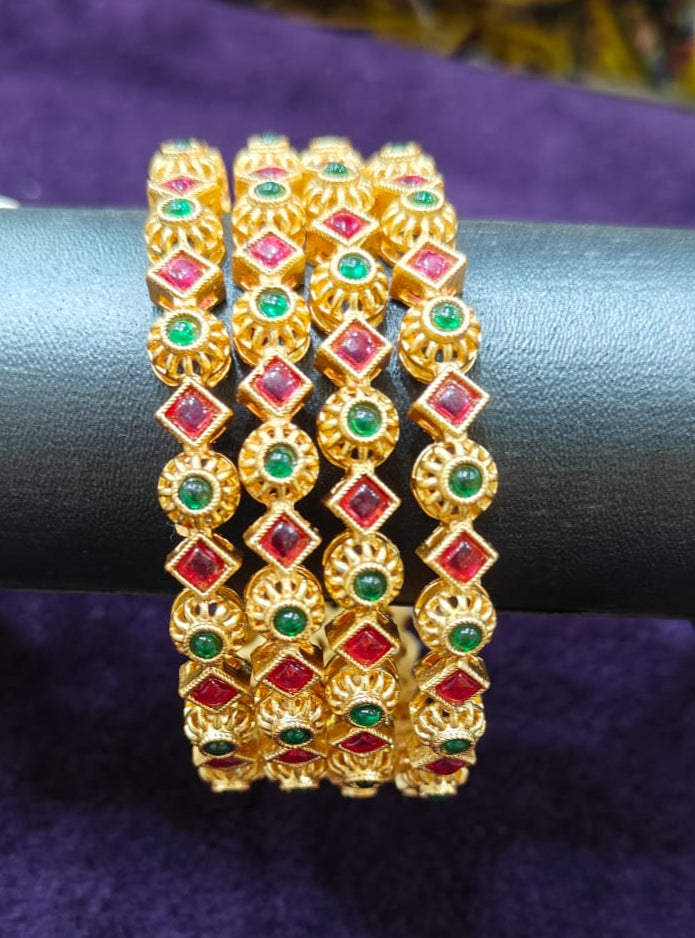 Gold Plated set of 4 multicolor bangles