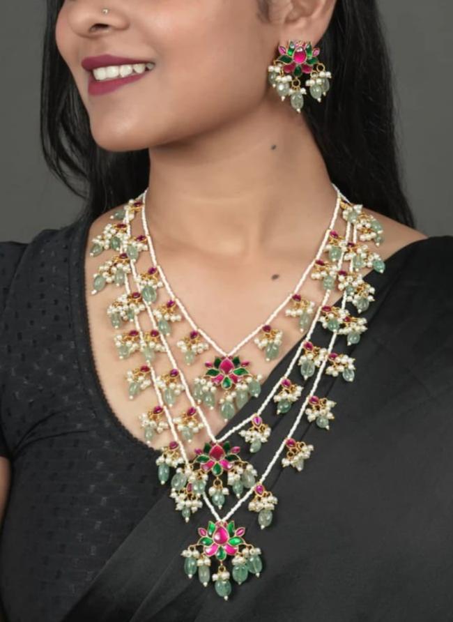 Gold Plated Kundan Rani Har Layer mala Jadau Necklace Set