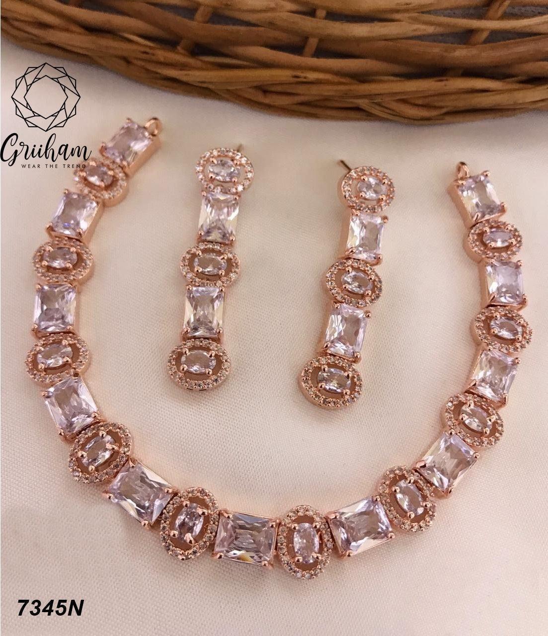 White Gold Finish Best seller Short necklace Set 7345N