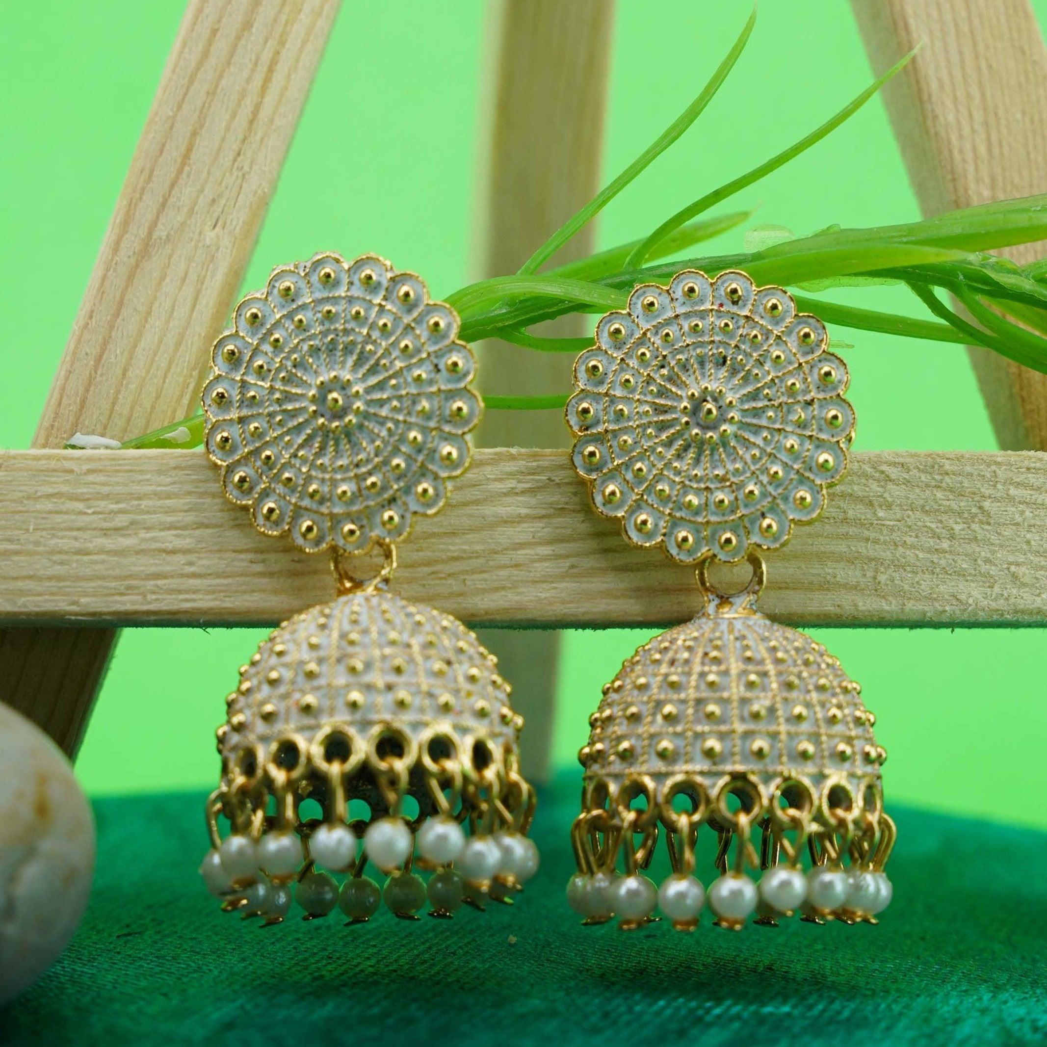 White Gold Plated Cute Jhumkis / Earrings danglers 9769N - Griiham