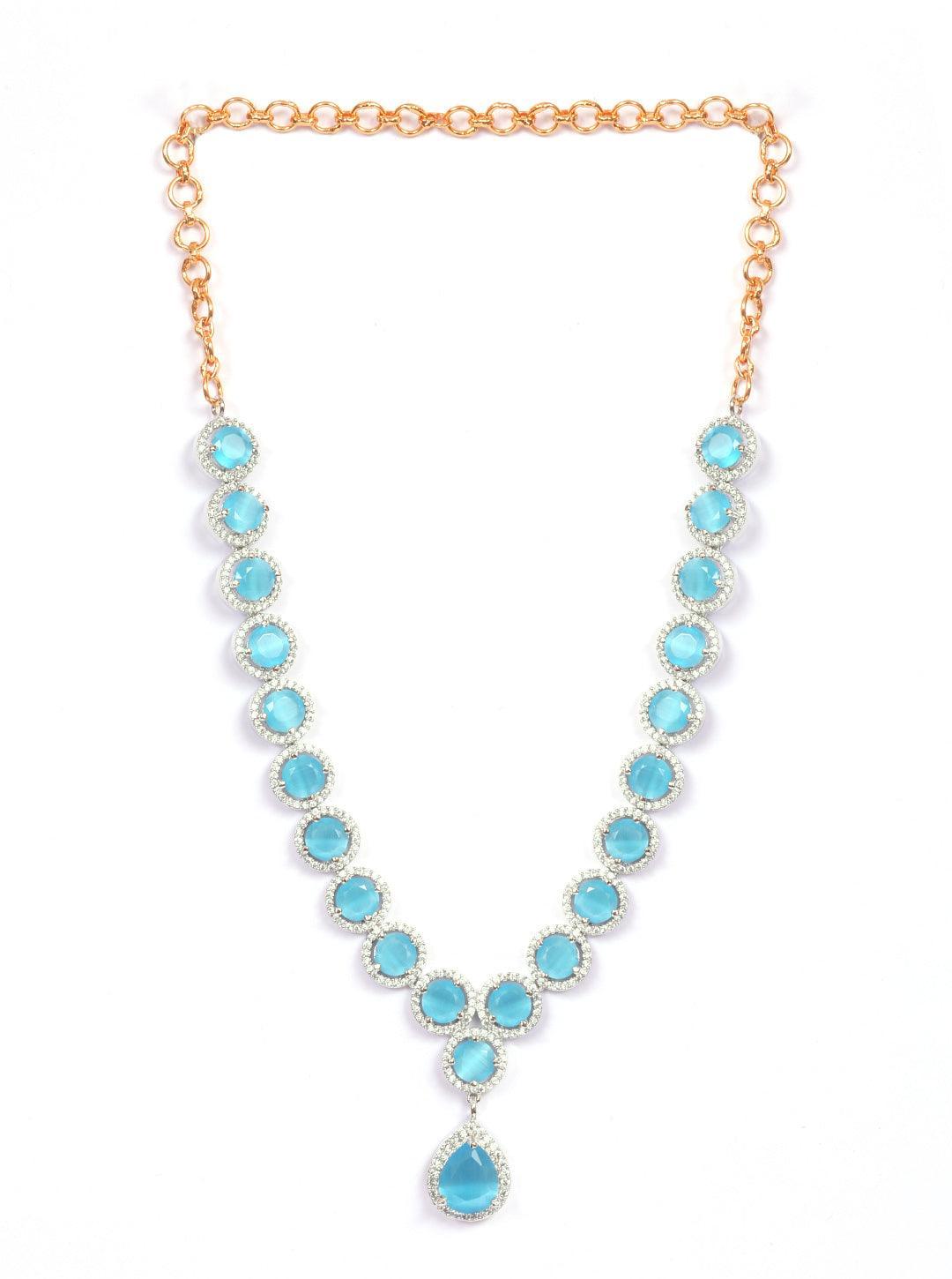 White Gold finish with Light blue stones Short AD necklace set 8928n - Griiham